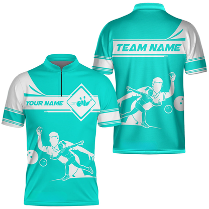 Custom Blue And White Bowling Team Jersey For Men, Custom Bowling Shirt BZ0637