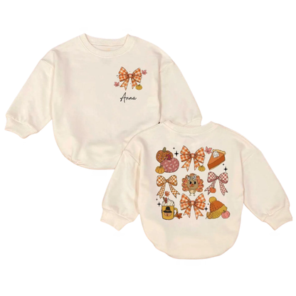 Custom Turkey Pumpkin Baby Girl Romper Sweatshirt, Custom Thanksgiving Romper Sweatshirt Baby BB0745