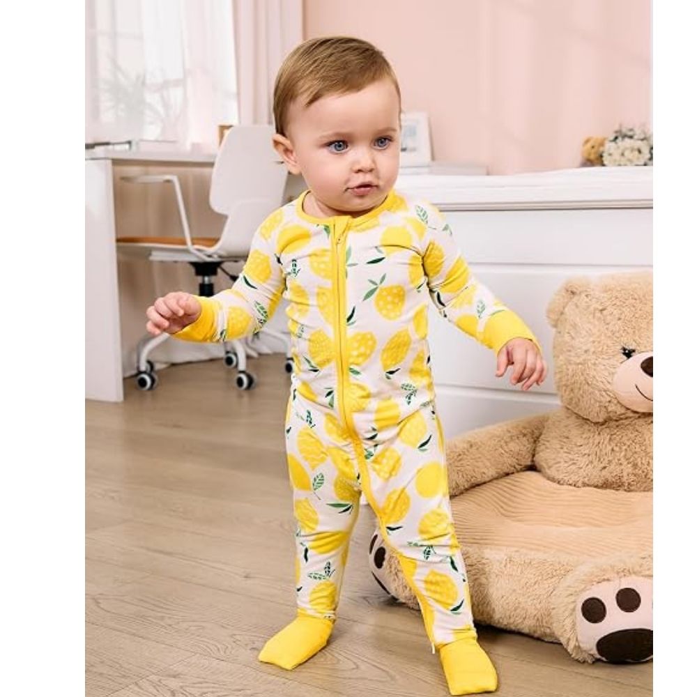 Lemon Yellow Baby Convertible Zipper Romper, Lemon Baby Romper Convertible BB0373