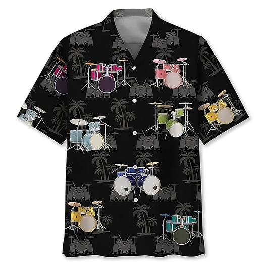 Drum Tropical Black Hawaiian Shirt Men Women, Drum Hawaiian Shirts For Music Lovers HE0170