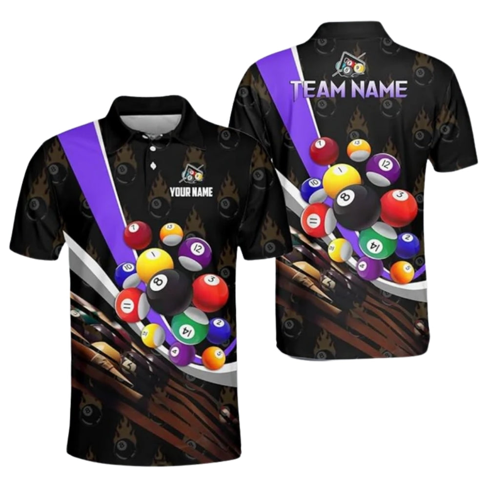 Flaming 8 Ball Custom Billiard Team Polo Shirts For Mens, Custom Pool Billiard Shirts BIZ0162