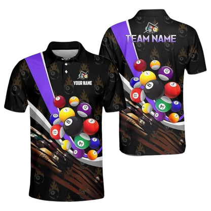 Flaming 8 Ball Custom Billiard Team Polo Shirts For Mens, Custom Pool Billiard Shirts BIZ0162
