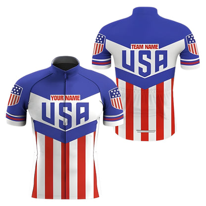 Custom USA Flag Short Sleeve Cycling Jersey For Men, Custom Patriotic Team Cycling Jersey CZ0054