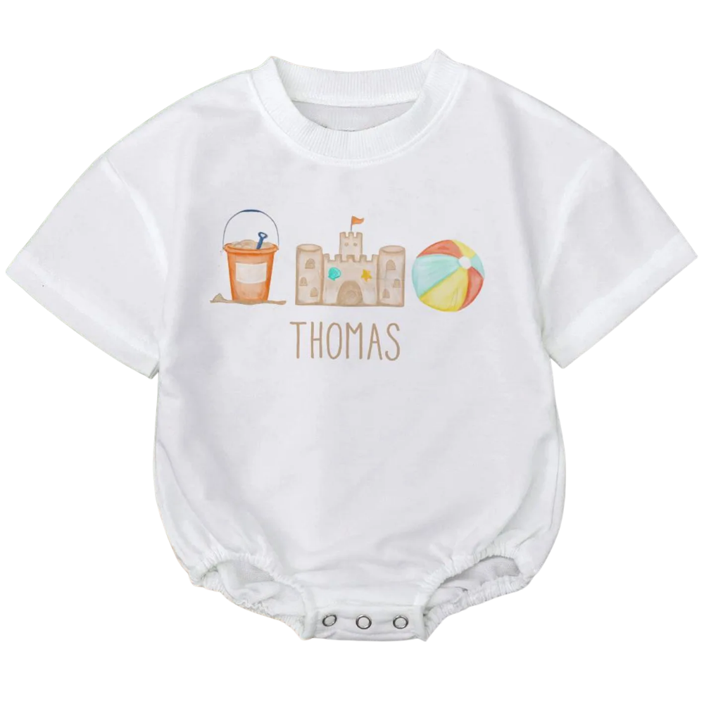 Beach Toys Trio Custom Baby Name T Shirt Romper, Personalized Summer Baby Romper BB0148
