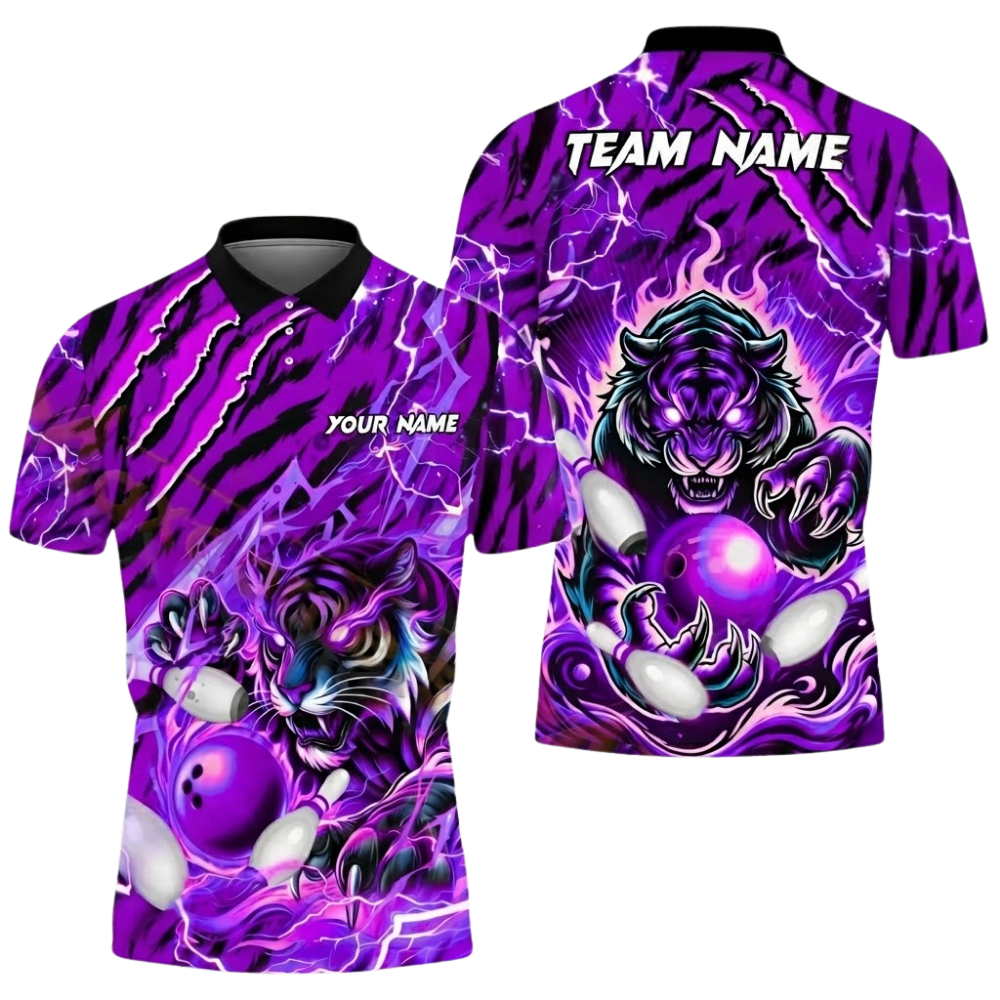 Custom Tiger Red Bowling Mens Polo Shirt, Custom Tiger Bowling Team Shirts BZ0602