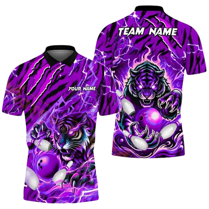 Custom Tiger Red Bowling Mens Polo Shirt, Custom Tiger Bowling Team Shirts BZ0602
