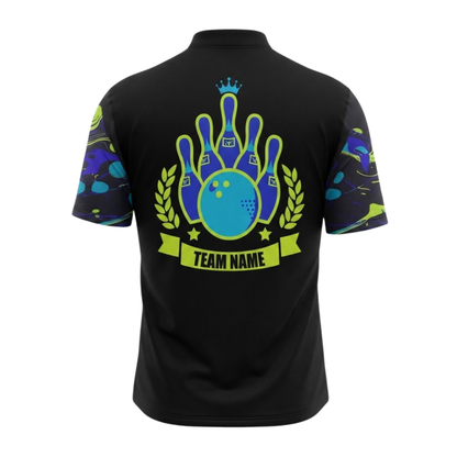Custom Team Blue Green Black Bowling Jersey For Men, Custom Bowling Shirts BZ0658