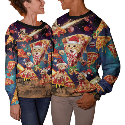 Cat Pizza Christmas Galaxy 3D Ugly Sweatshirt, Cat Lover Christmas Sweatshirt 2D1296