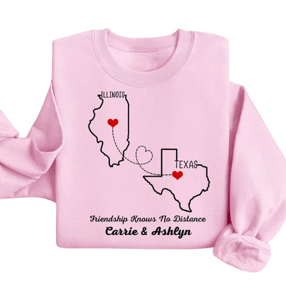 Custom State to State Long Distance Relationship Sweatshirt, Custom Heart in Two Places Sweatshirt 2D0826