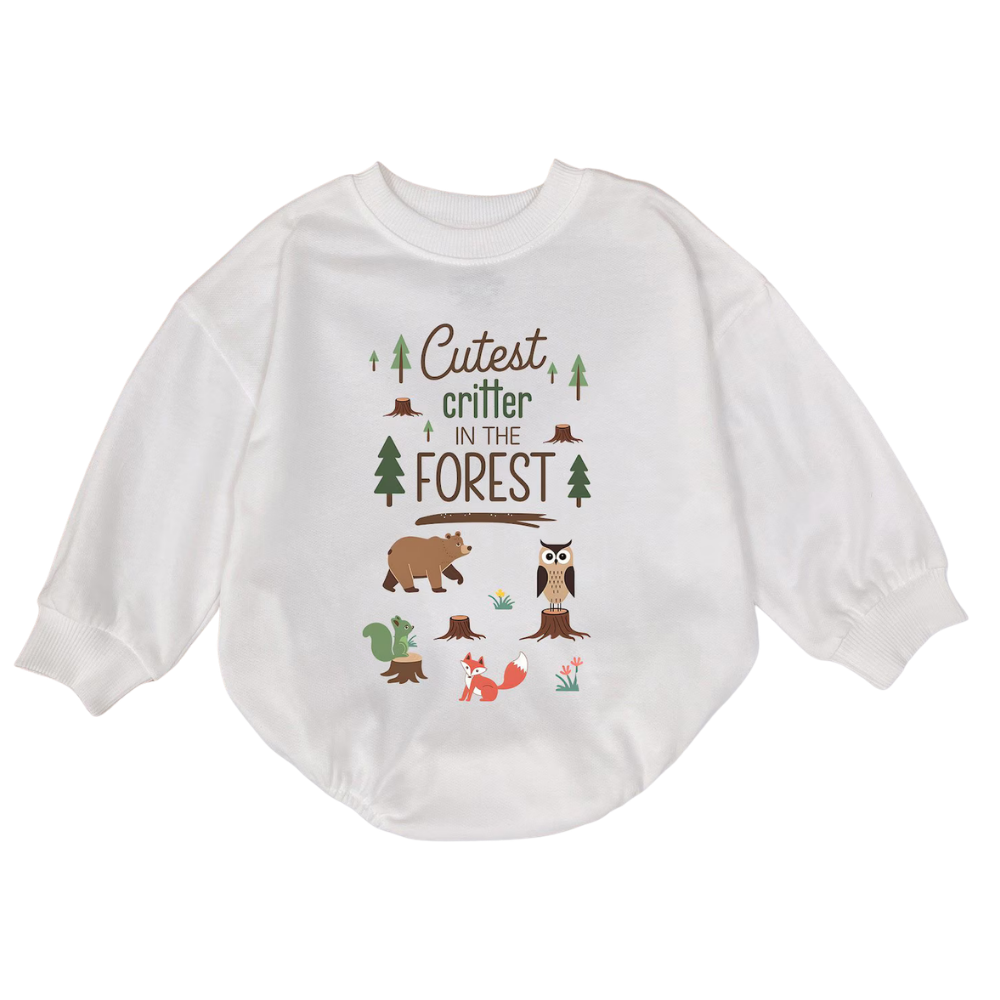 Wild Animal Cutest Critter In The Forest Baby Romper Sweatshirt, Animal Lover Romper Sweatshirt Baby BB0534