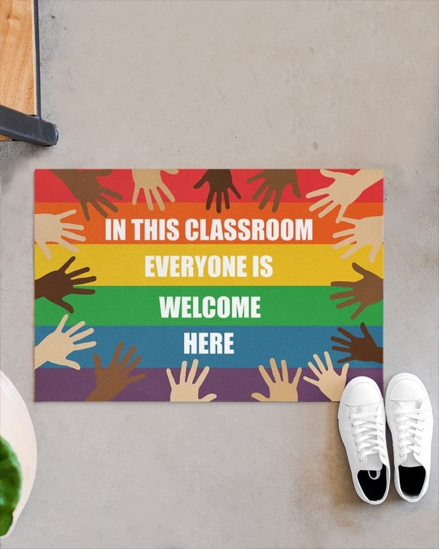 Lgbt Door Mat Indoor Entrance In This Classroom Everyone Is Welcome Here Indoor And Outdoor Pride Doormat LO1332