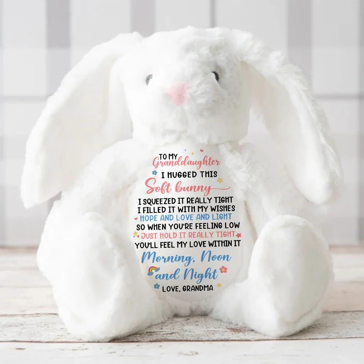 You'll Feel My Love Within It Morning Noon And Night Personalized Stuffed Bunny, Personalized To My Granddaughter I Hugged This Soft Bunny, Custom Stuffed Bunny For Kids Grandkids TD0019