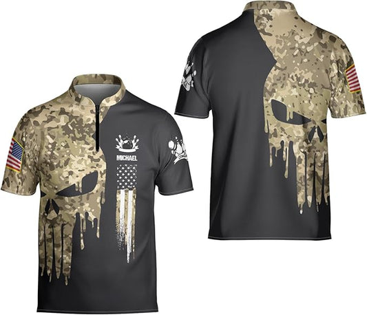 Custom Skull Camouflage Bowling Jersey Shirts For Men, Custom Skull Bowling Shirt BZ0213