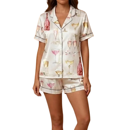 Pearl And Prosecco Short Pajama Set For Bridal Shower, Champagne PJs For Bridal Party WD0185