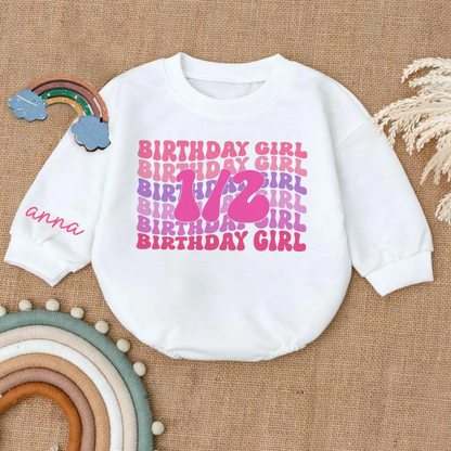 1/2 Birthday Girl Custom Name Romper Sweatshirt, Custom Half Birthday Romper Sweatshirt BB0117