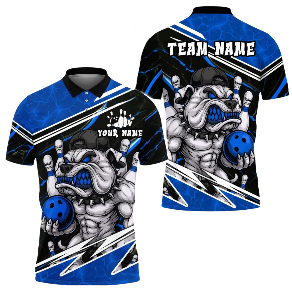 Custom Dog Angry Bowling Polo Shirt For Men, Custom Dog Team Bowling Shirt BE0218