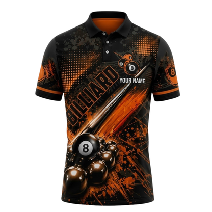 Custom Team Orange 8 Ball Polo Billiard Shirts For Men, Custom Team Billiard Shirts BIZ0337