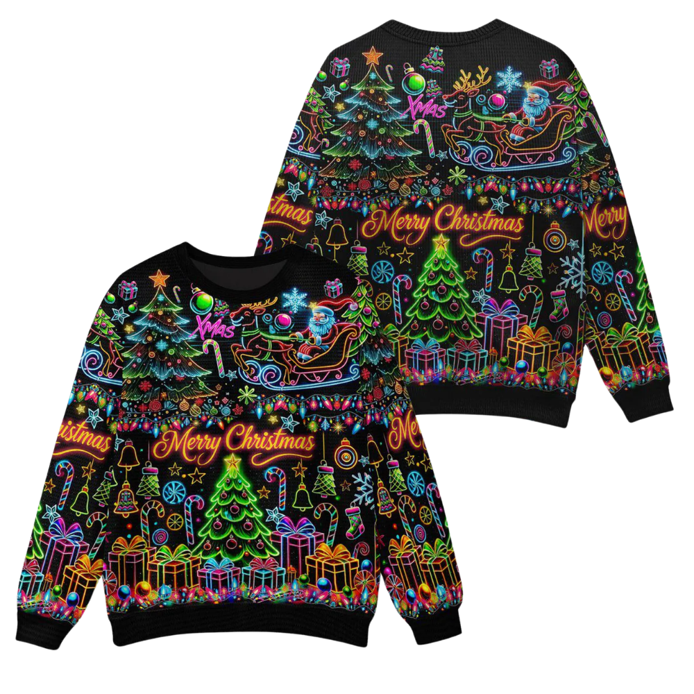 Merry Christmas Neon Pattern Ugly Sweater, Christmas Neon Sweatshirt 2D1223