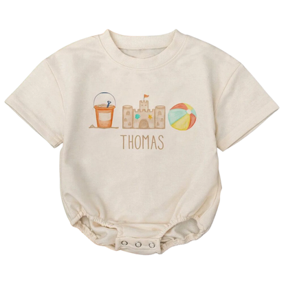 Beach Toys Trio Custom Baby Name T Shirt Romper, Personalized Summer Baby Romper BB0148
