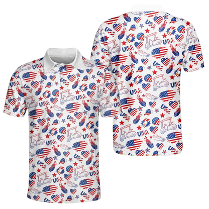 USA Flag White Red Blue Pattern Golf Polo Shirt Men, 4th Of July Golf Shirts GE0492
