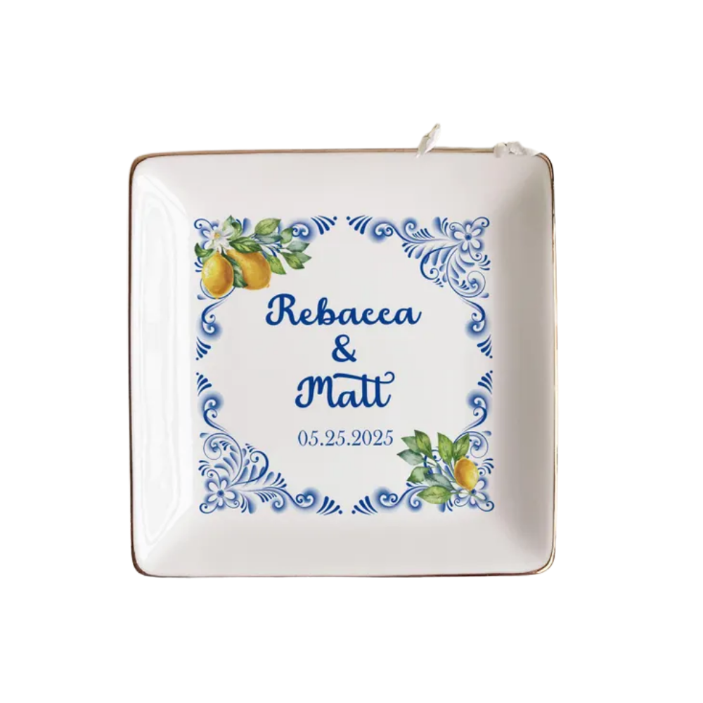 Amalfi Coast Custom Wedding Jewelry Dish, Custom Italian Wedding Ring Dish WD0497