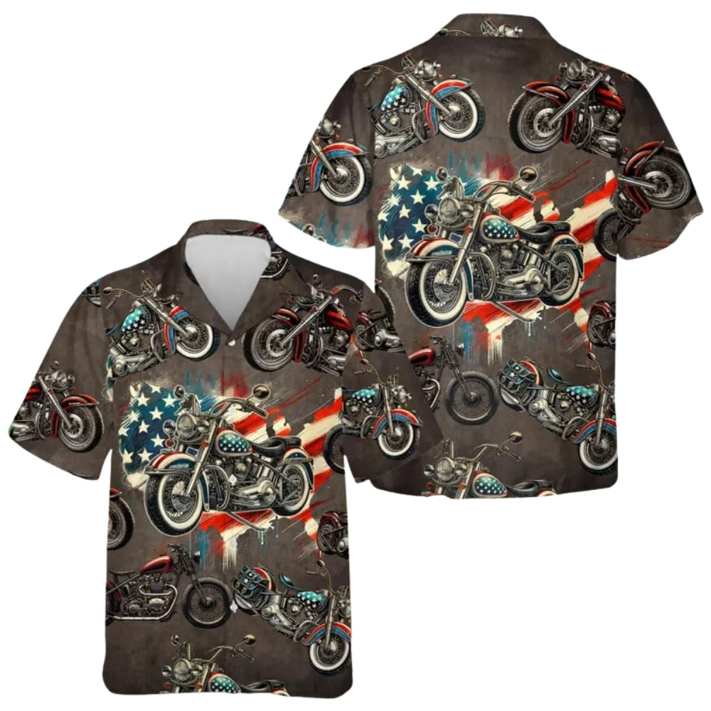 Motorcycle American Flag Hawaiian Shirt For Men, Patriotic Motorcycle Hawaiian Shirts HE0010