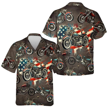 Motorcycle American Flag Hawaiian Shirt For Men, Patriotic Motorcycle Hawaiian Shirts HE0010