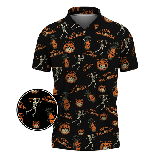 Skeleton Pumpkin Halloween Golf Polo Shirt For Men, Halloween Golf Shirt GZ0344