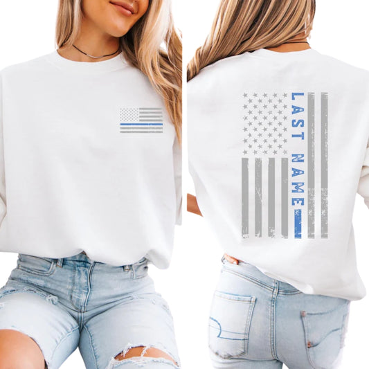 Custom Last Name American Flag Sweatshirt, Custom Police Sweatshirt 2D0661