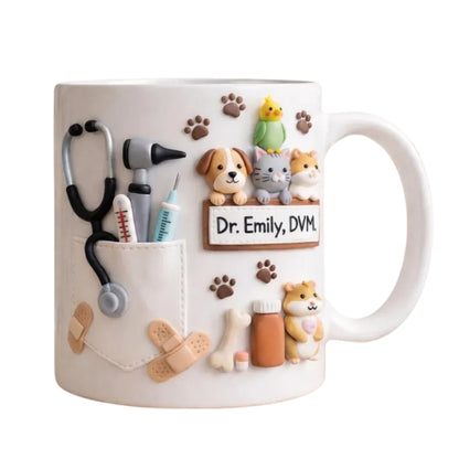 Personalized Veterinarian Coffee Mug With Name, Custom 3D Printed Vet Mugs ET0116