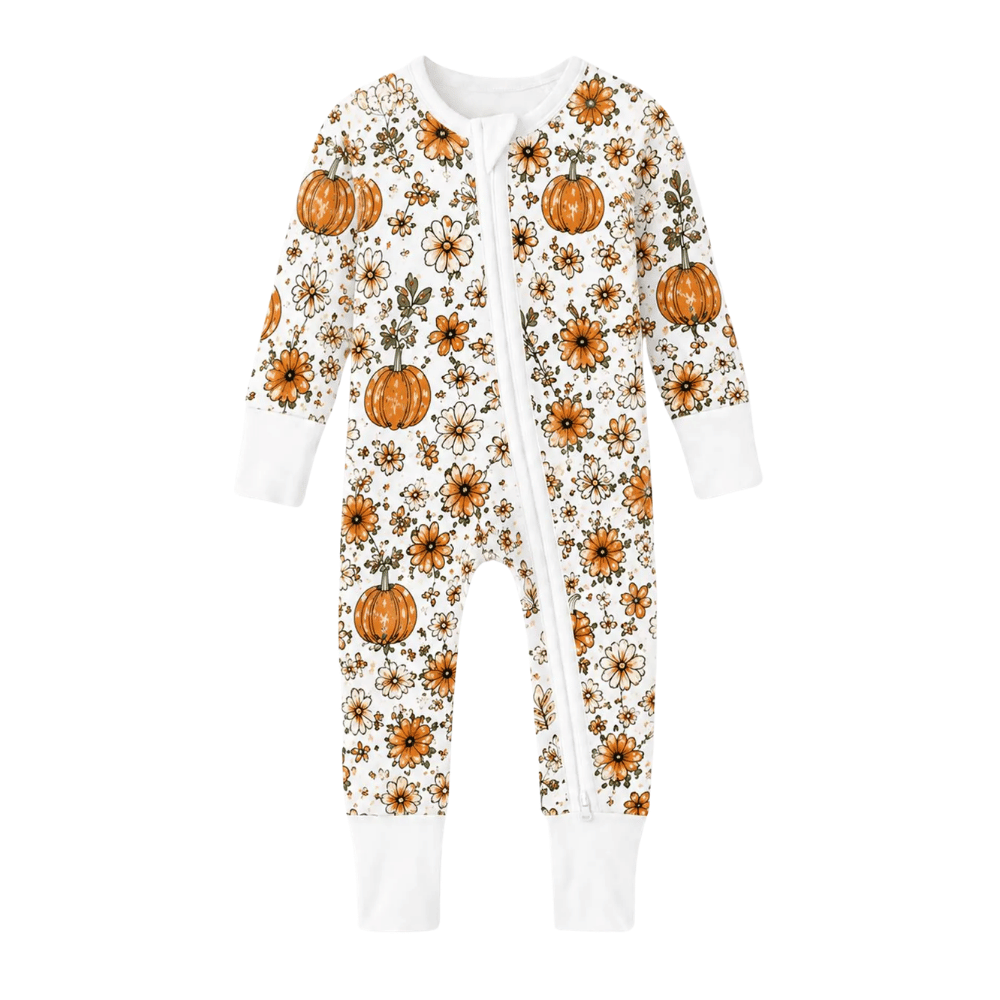 Floral Pumpkin Baby Convertible Romper Zippy, Vintage Pumpkin Baby Romper Convertible BB0980