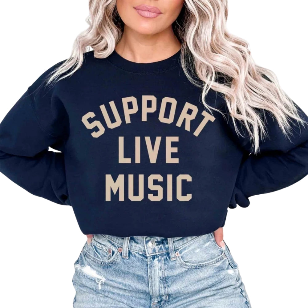 Support Live Music Sweatshirt Womens, Music Lover Sweatshirt 2D0744