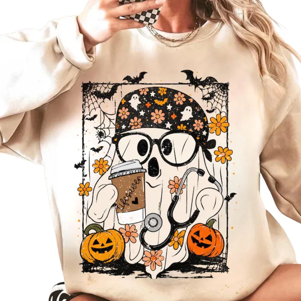 Nurse Ghost Halloween Sweatshirt For Women, Nurse Sweatshirt For Halloween 2D0885