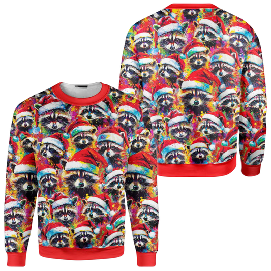 Raccoon Christmas Hat Ugly Sweatshirt Colorful, Raccoon Lover Christmas Sweatshirt 2D1295