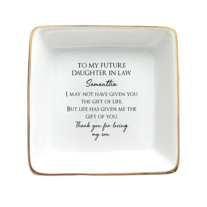 Personalized Future Daughter In Law Ring Dish, Custom Wedding Bridal Shower Jewelry Dish From Mother In Law WD0086