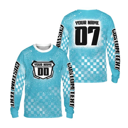 Custom Checkered Purple Motocross Long Sleeve Jersey For Men, Custom Checkered Racing Dirt Bike Shirts ME0030