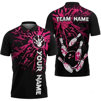 Custom Team Black Pink Bowling Polo Shirt For Mens, Custom Bowling Shirts BZ0528