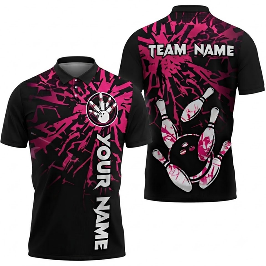 Custom Team Black Pink Bowling Polo Shirt For Mens, Custom Bowling Shirts BZ0528