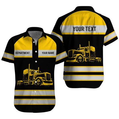 Personalized Semi Truck Hawaiian Shirt With Department, Custom Trucker Work Uniforms HE0682