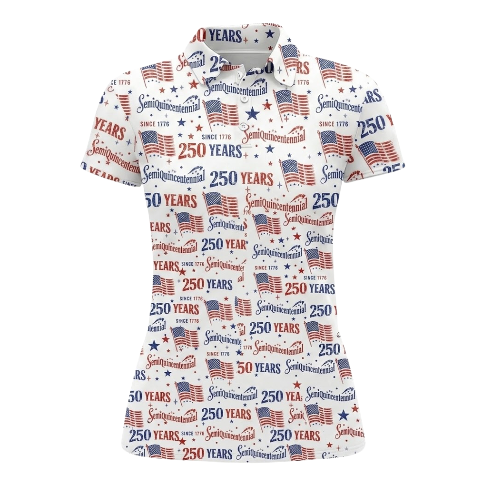 Semiquincentennial 250 Years American Flag Pattern Golf Polo Shirt For Women, Fourth Of July Golf Shirt For Ladies GZ0310