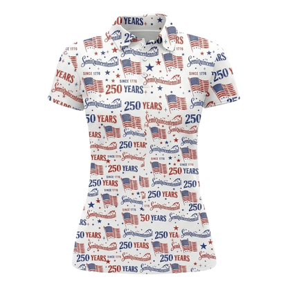 Semiquincentennial 250 Years American Flag Pattern Golf Polo Shirt For Women, Fourth Of July Golf Shirt For Ladies GZ0310