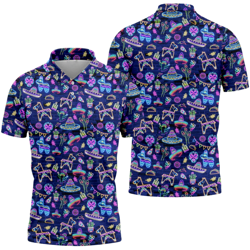 Men's Neon Cinco De Mayo Golf Polo Shirt, Mexican Fiesta Golf Shirts GZ0361