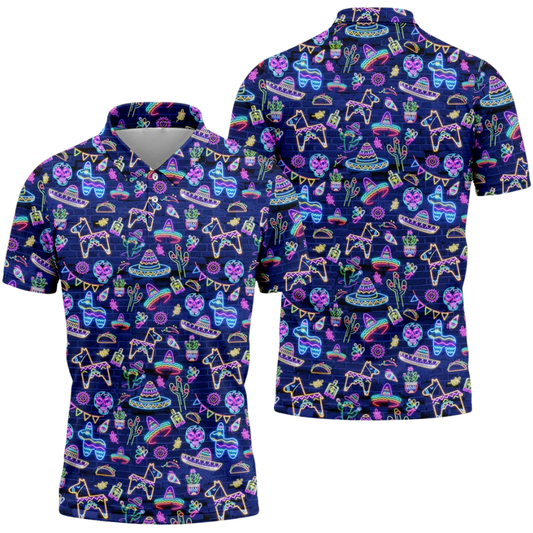 Men's Neon Cinco De Mayo Golf Polo Shirt, Mexican Fiesta Golf Shirts GZ0361