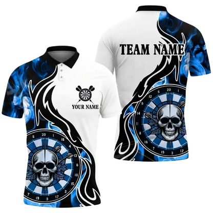 Custom Skull Flame Darts Polo Shirt Men, Custom Skull Dart Team Shirt DZ0137