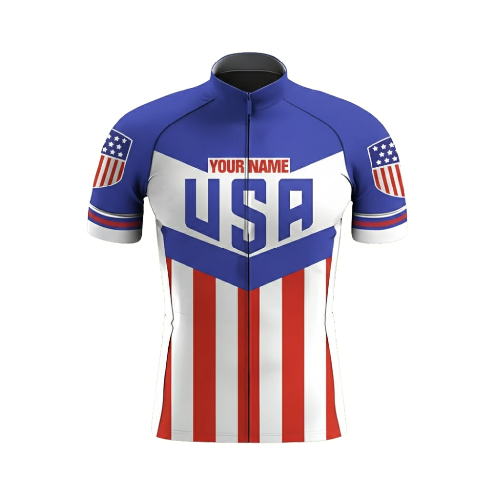 Custom USA Flag Short Sleeve Cycling Jersey For Men, Custom Patriotic Team Cycling Jersey CZ0054