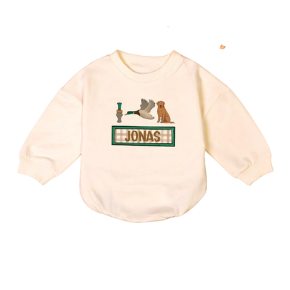 Personalized Mallard Duck Hunting Baby Romper Sweatshirt, Custom Name Hunting Baby Romper Sweatshirt BB0216
