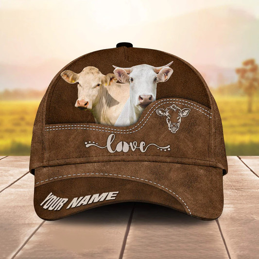 Charolais Love Leather Pattern Customized Name Cap CA0157