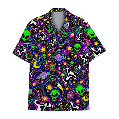 Alien Neon Purple Black Hawaiian Shirt For Men Women, Alien Space Hawaiian Shirts HE0538