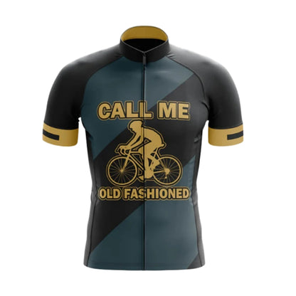 Call Me Old Fashioned Men's Short Sleeve Cycling Jersey, Navy And Gold Funny Cycling Jersey For Men CG0748