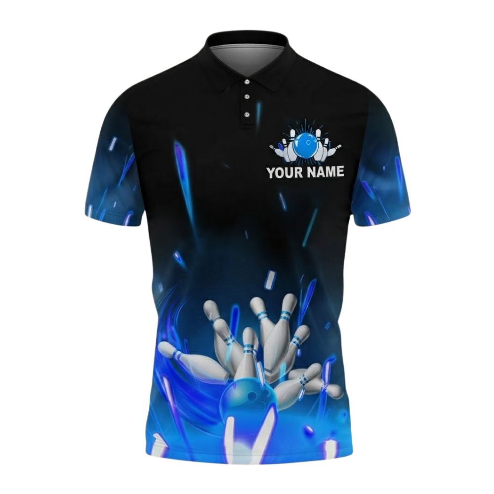 Blue Lightning Custom Mens Bowling Polo Shirt, Custom Team Bowling Shirts BZ0750